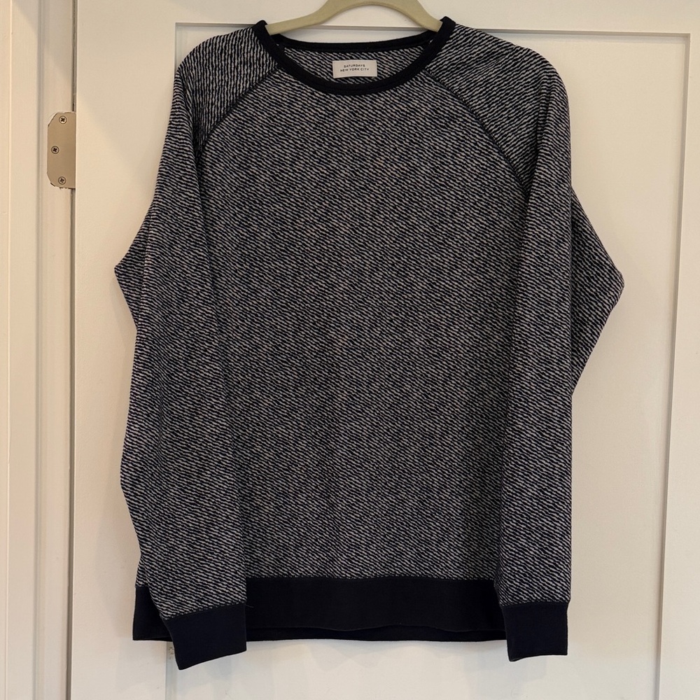 SATURDAYS New York City  Navy & White Crewneck Sweatshirt Knit Pullover